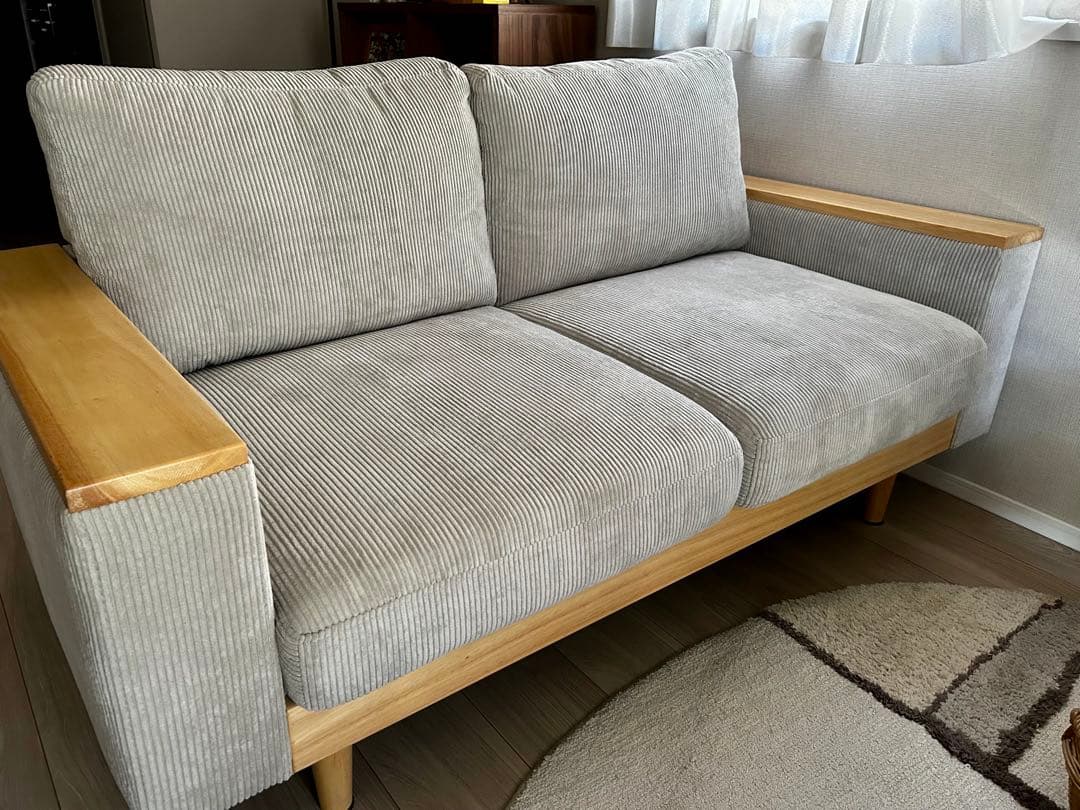 ［さくらんぼ！】ソファCosnaコーデュロイ 2人掛けソファ 木製フレーム あす着] 幅142cm 2人掛け コンパクト ソファ ローソファ 天然木
